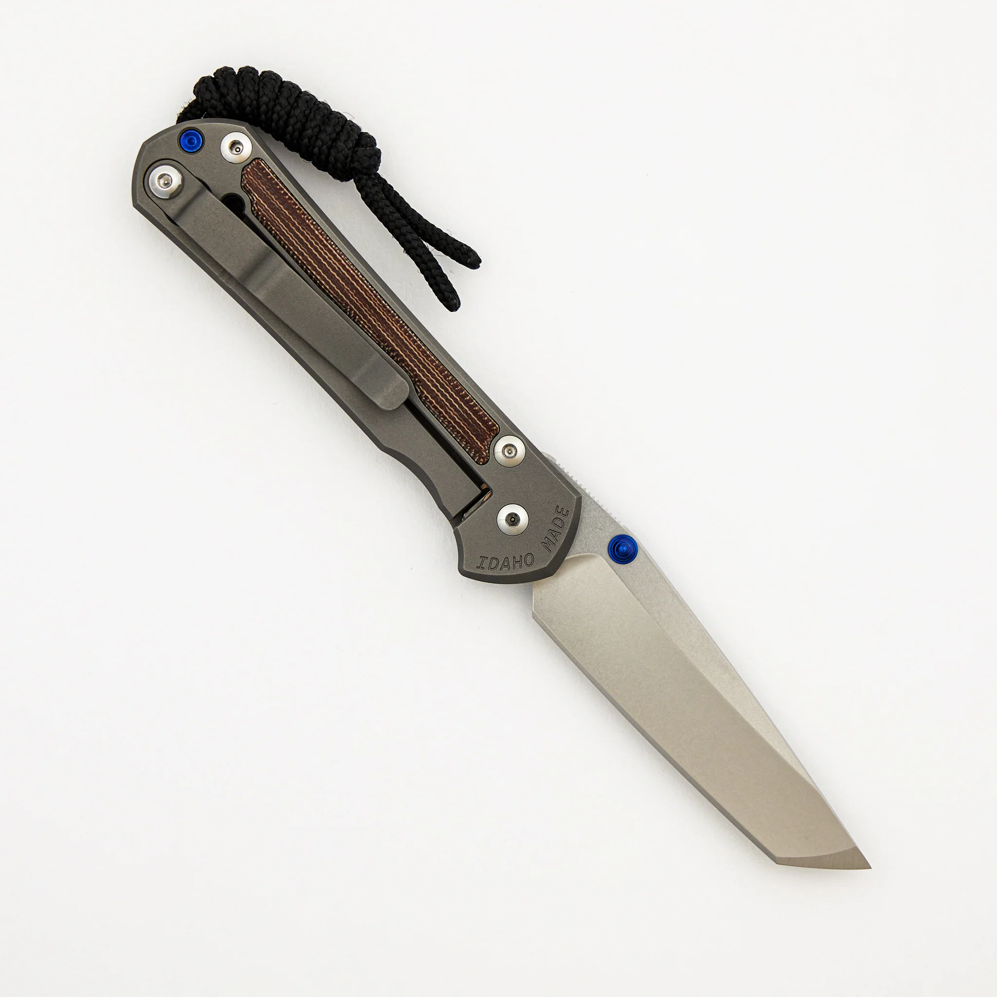 Small Sebenza 31 - Natural Canvas Micarta Inlay - Tanto CPM MagnaCut Blade - Glass Blasted - Blue Double Thumb Lugs - Image 2