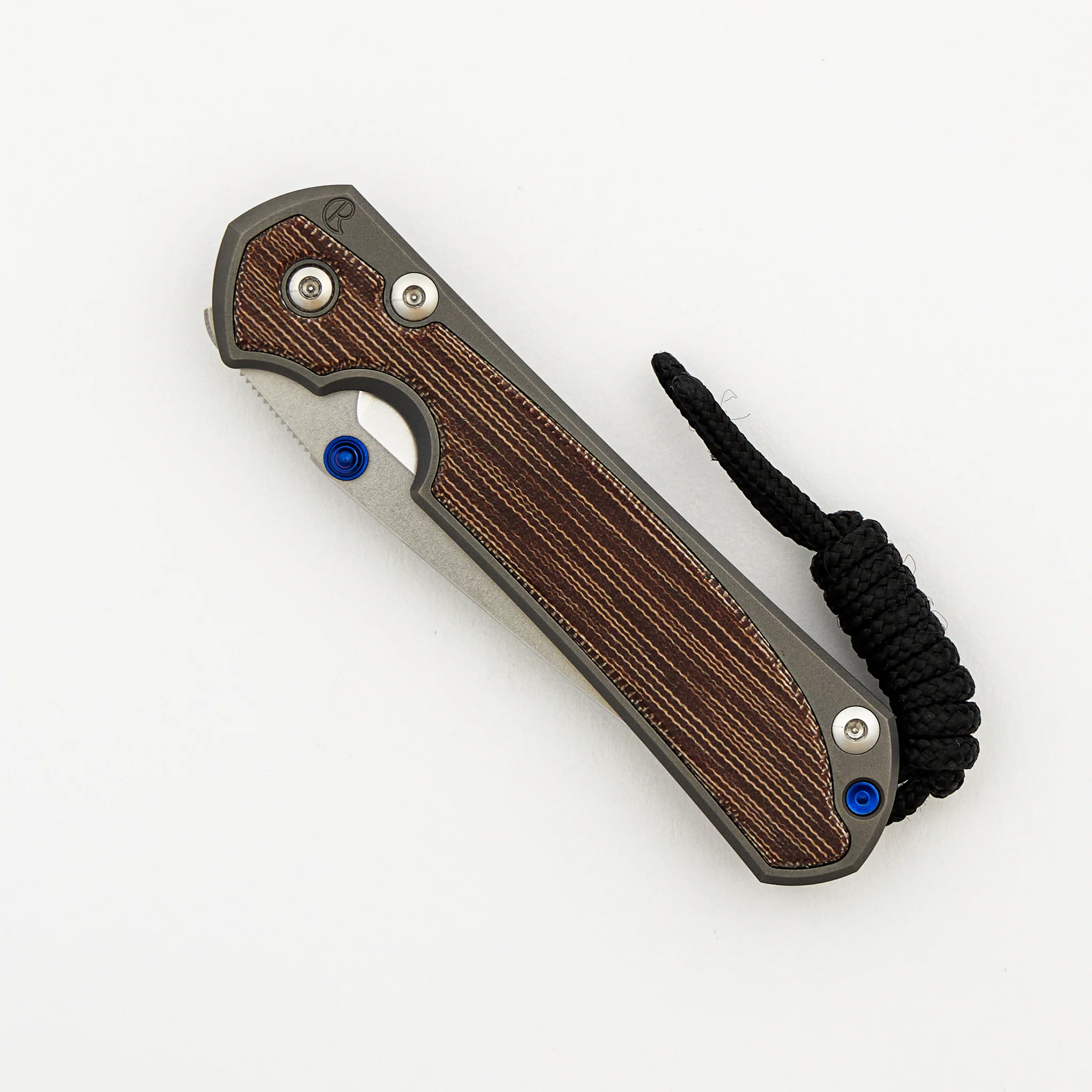 Small Sebenza 31 - Natural Canvas Micarta Inlay - Tanto CPM MagnaCut Blade - Glass Blasted - Blue Double Thumb Lugs - Image 3