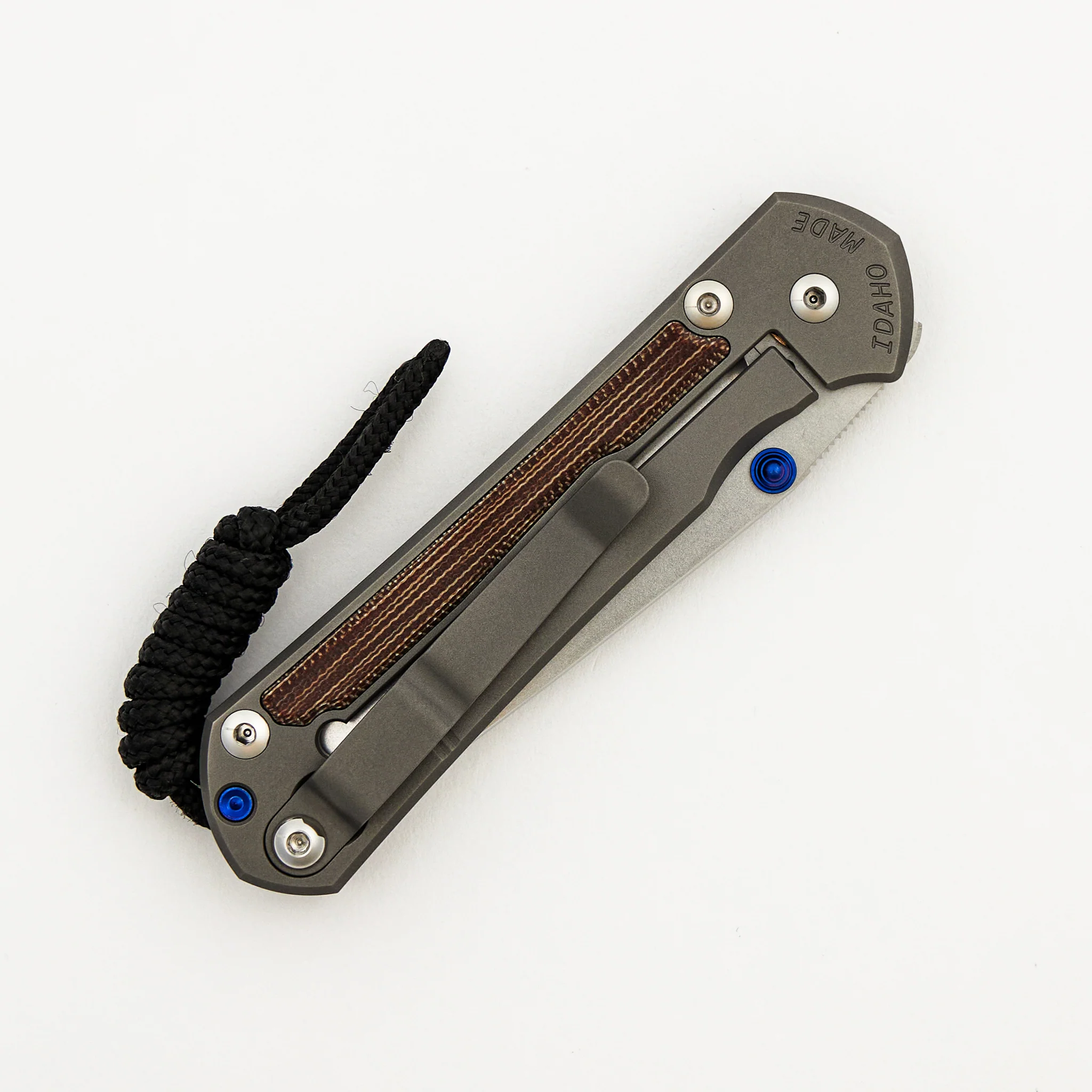 Small Sebenza 31 - Natural Canvas Micarta Inlay - Tanto CPM MagnaCut Blade - Glass Blasted - Blue Double Thumb Lugs - Image 4