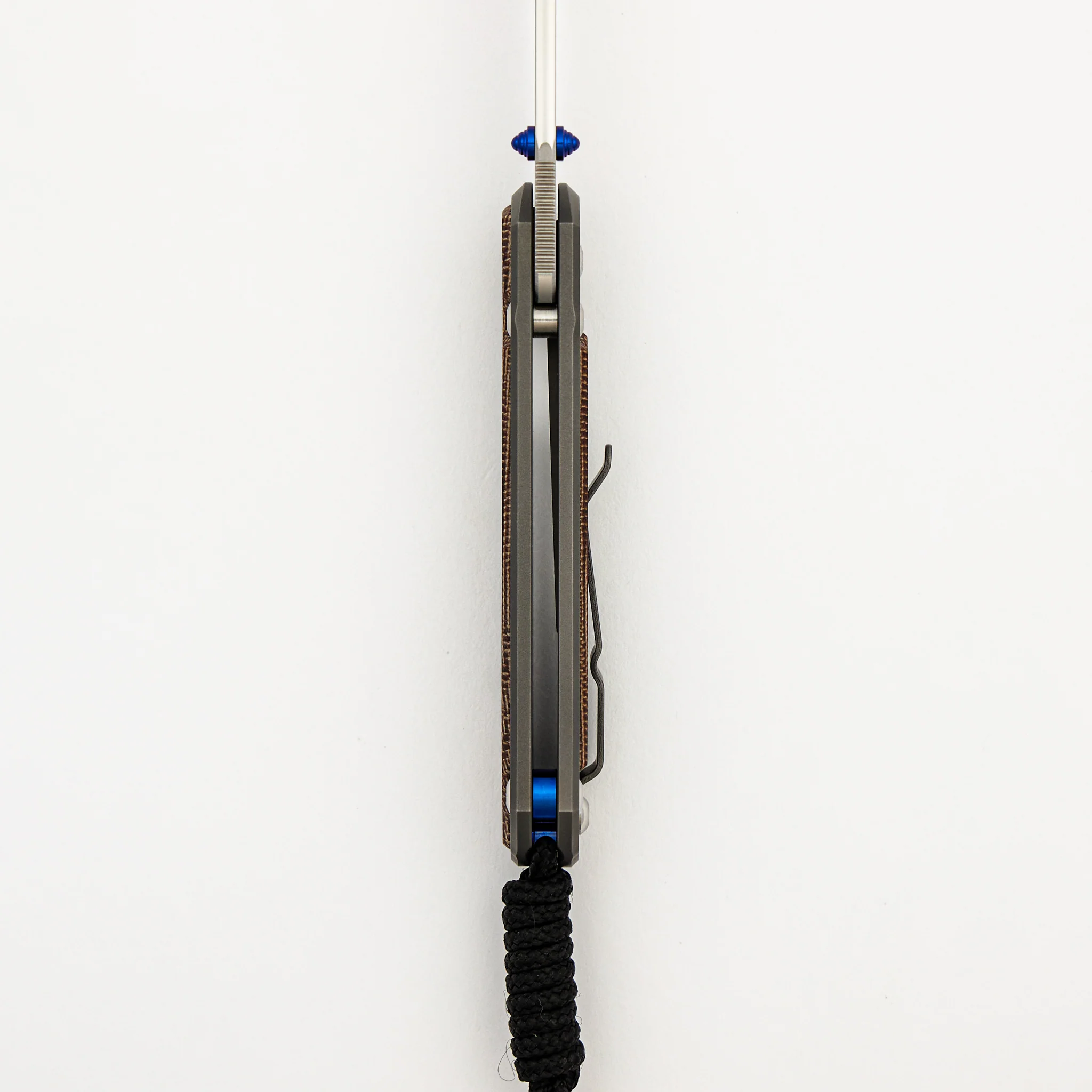 Small Sebenza 31 - Natural Canvas Micarta Inlay - Tanto CPM MagnaCut Blade - Glass Blasted - Blue Double Thumb Lugs - Image 7