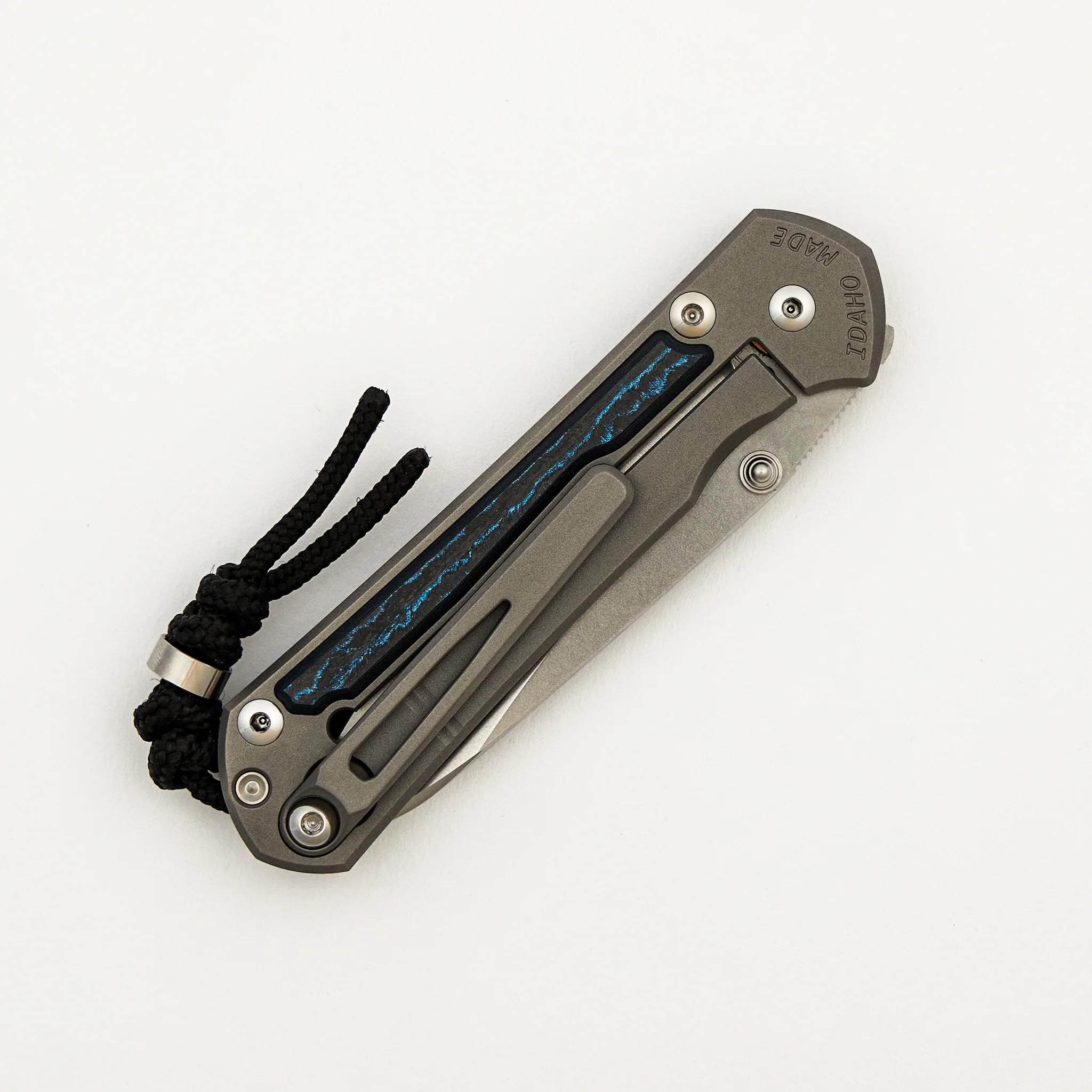 Small Sebenza 31 - Ocean Blue CarboTi Inlay - Insingo CPM MagnaCut Blade - MIM Clip - Silver Double Thumb Lugs - Image 4