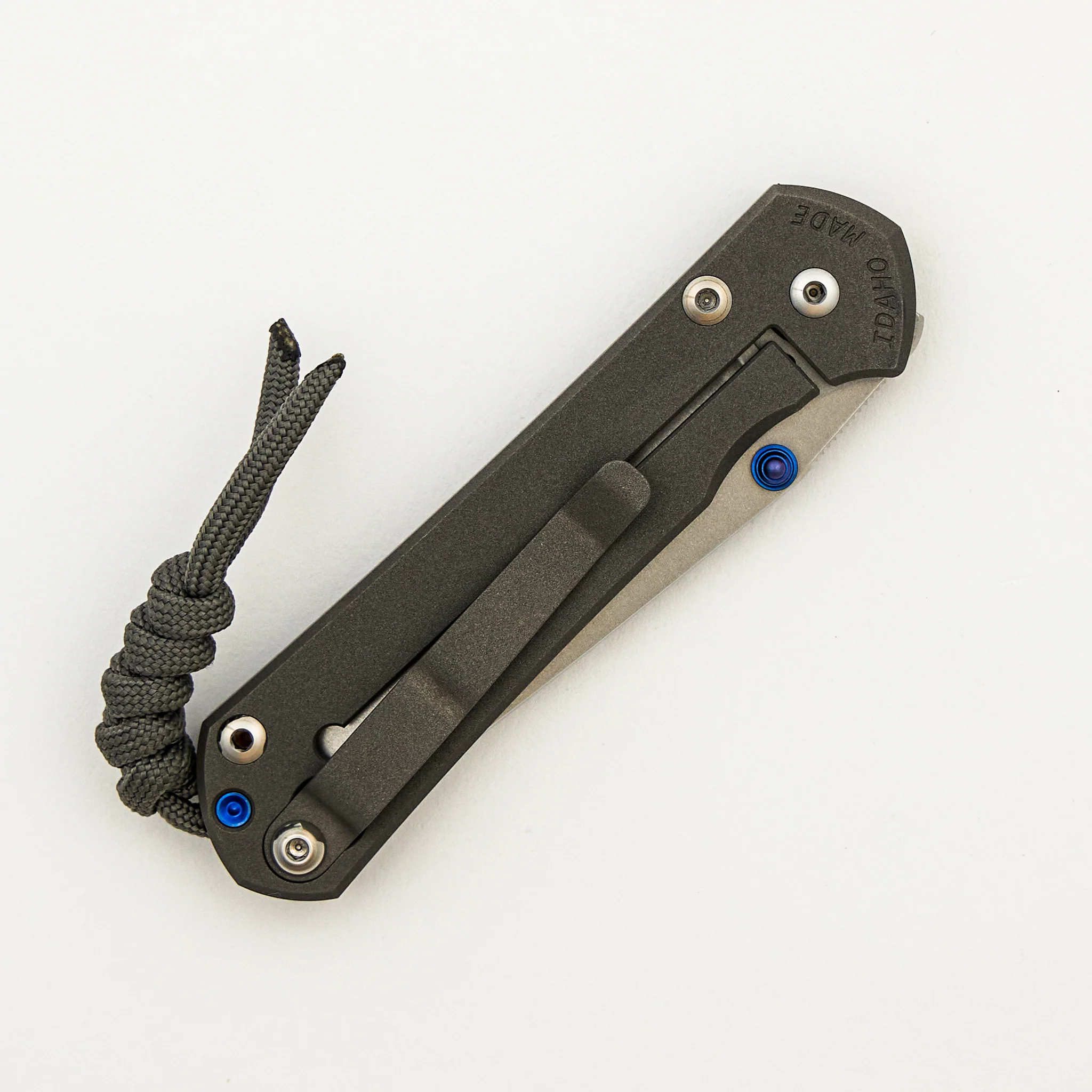 Small Sebenza 31 Prometheus Design Werx - Tanto CPM MagnaCut Blade - "Wave" Titanium Handle - Blue Double Thumb Lugs - Image 4