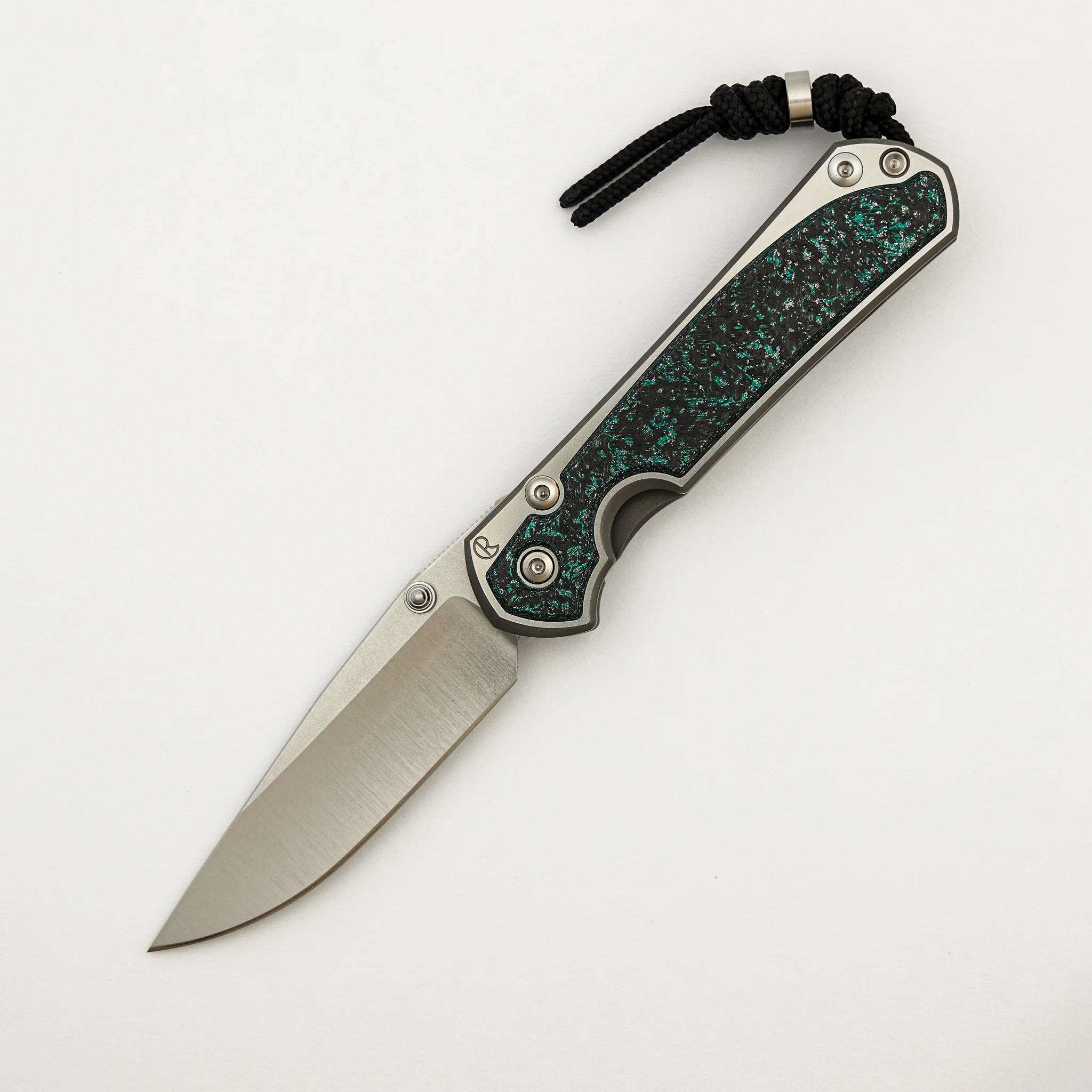 Small Sebenza 31 - Teal Magnetic CarboTi Inlay - Polished Drop Point CPM MagnaCut Blade - Silver Double Lugs - R1 Invitational 2025