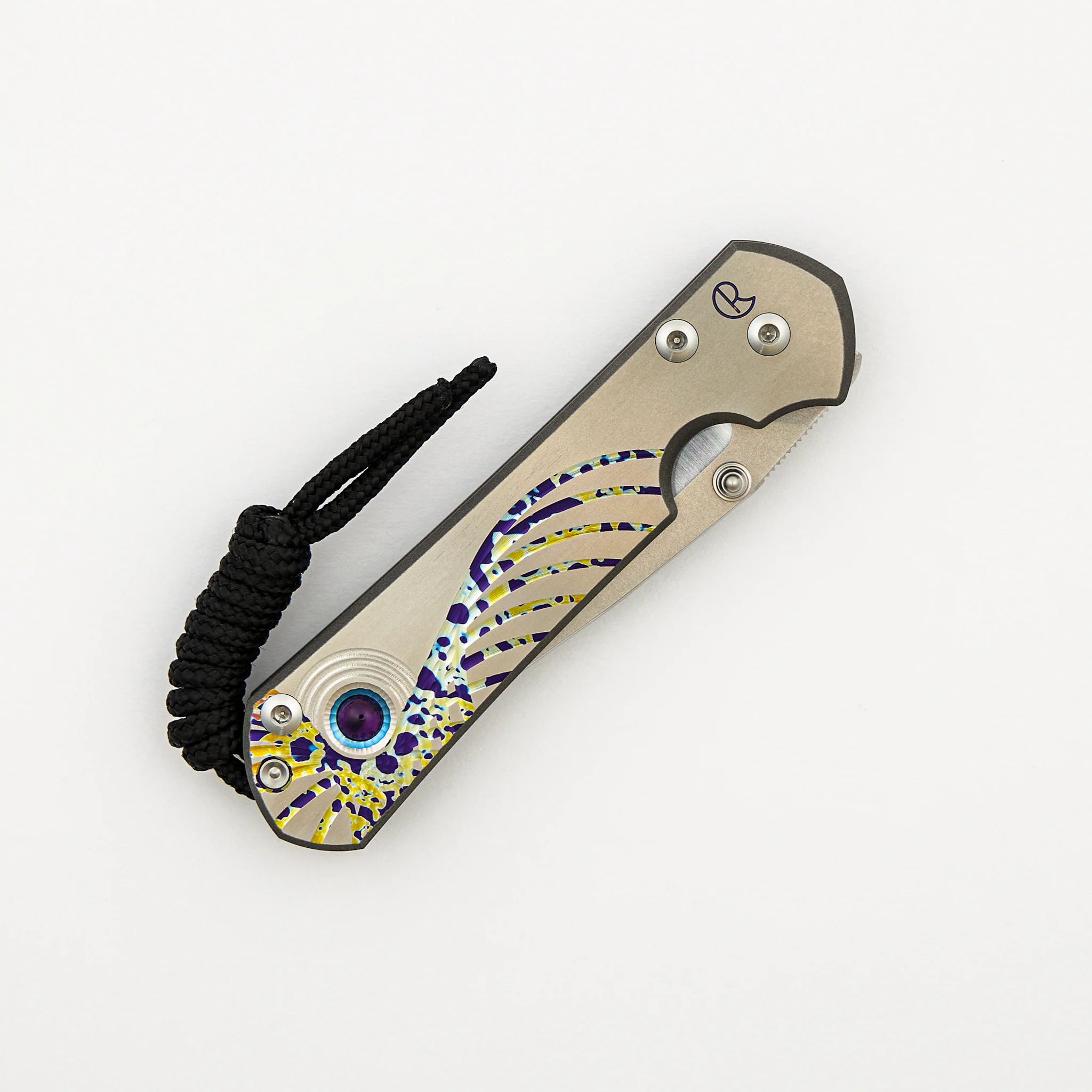 Small Sebenza 31 - Unique Graphic Left Handed - Drop Point CPM MagnaCut Blade - Amethyst - Silver Single Thumb Lug - Image 3