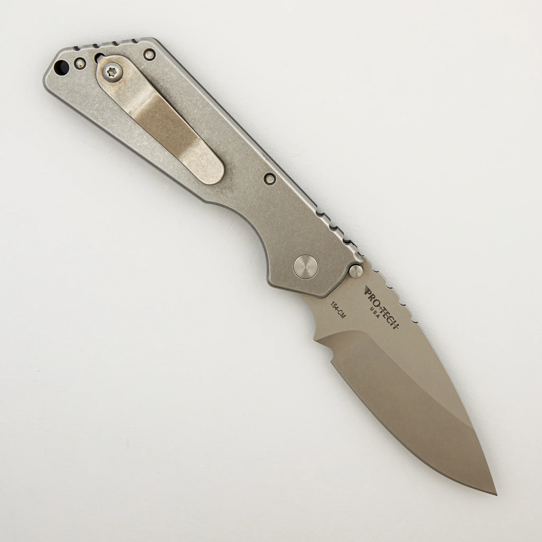 SNG - Stonewashed 154-CM Blade - Stonewashed Steel/Black G10 Handle - Pearl Button - Image 2