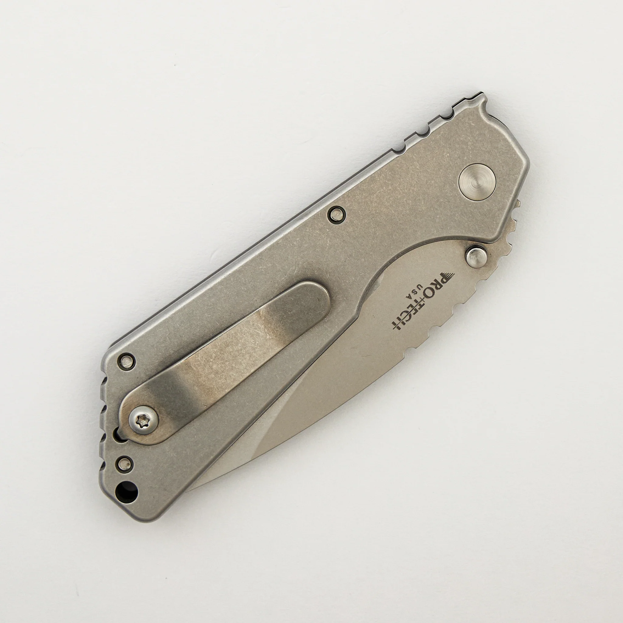 SNG - Stonewashed 154-CM Blade - Stonewashed Steel/Black G10 Handle - Pearl Button - Image 4