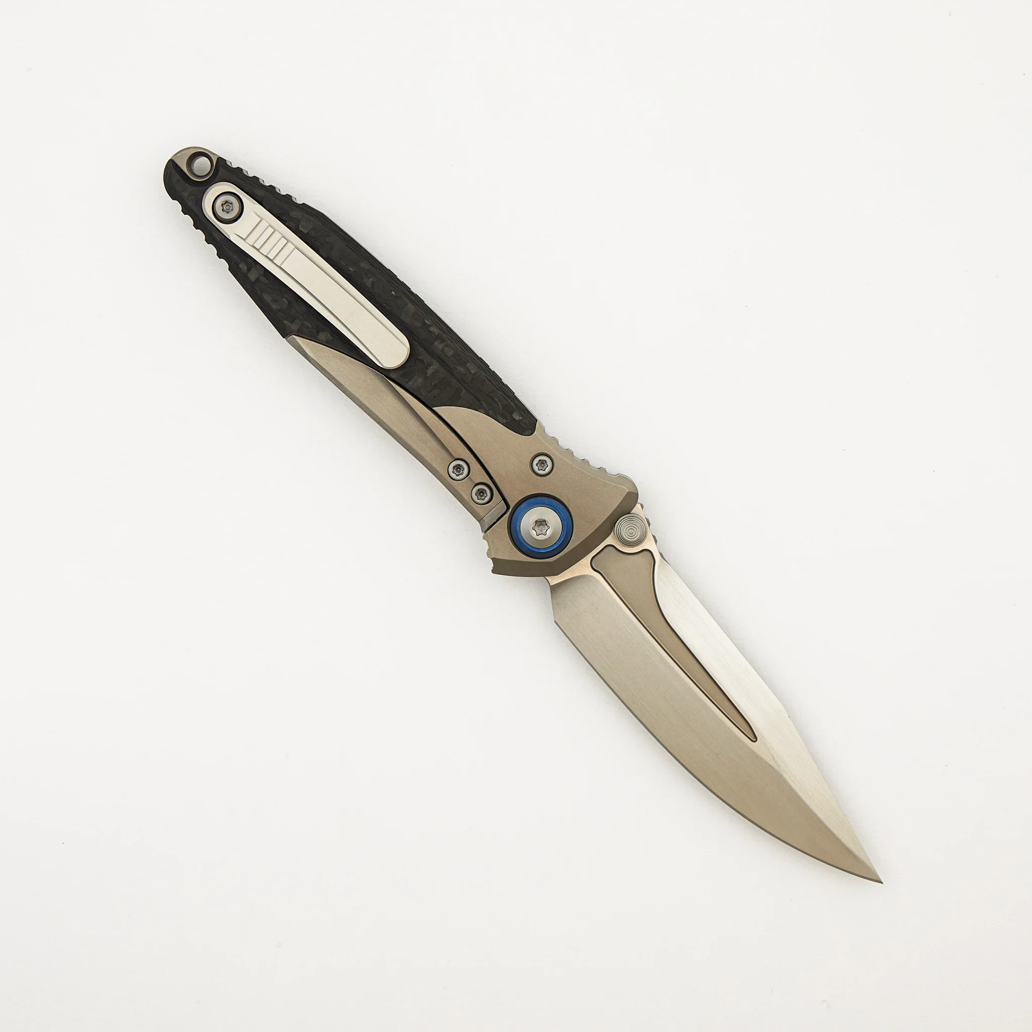 Socom Bravo Mini Spear Point - Titanium Handle Hand Rubbed Satin Standard Blue Titanium Pivot Collar Carbon Fiber Scales 262M-4 CFTI - Image 2