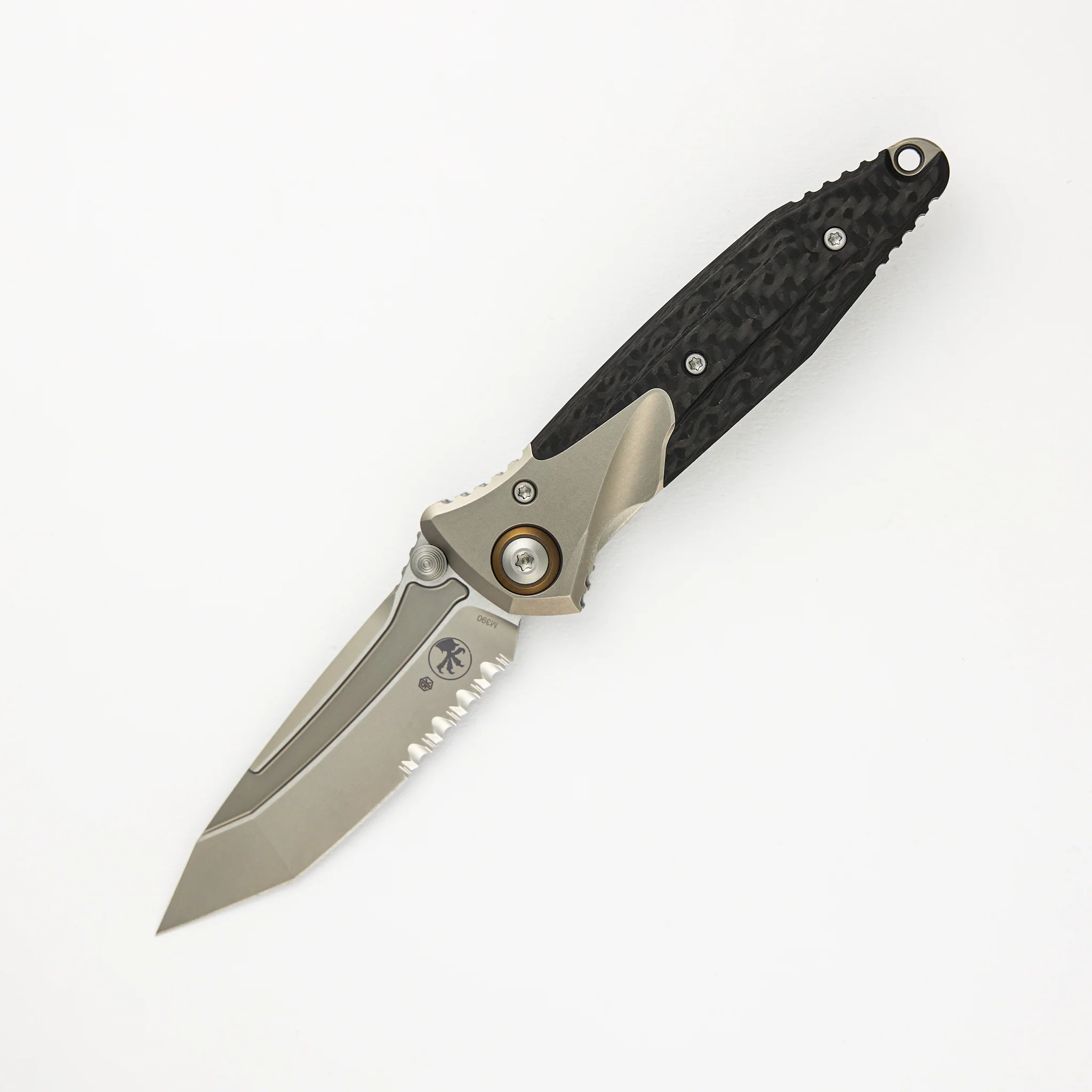 Socom Bravo Mini T/E Titanium/Carbon Fiber Handle Bead Blast Partial Serrated Standard Bronze Titanium Pivot Collar 261M-8CFTI