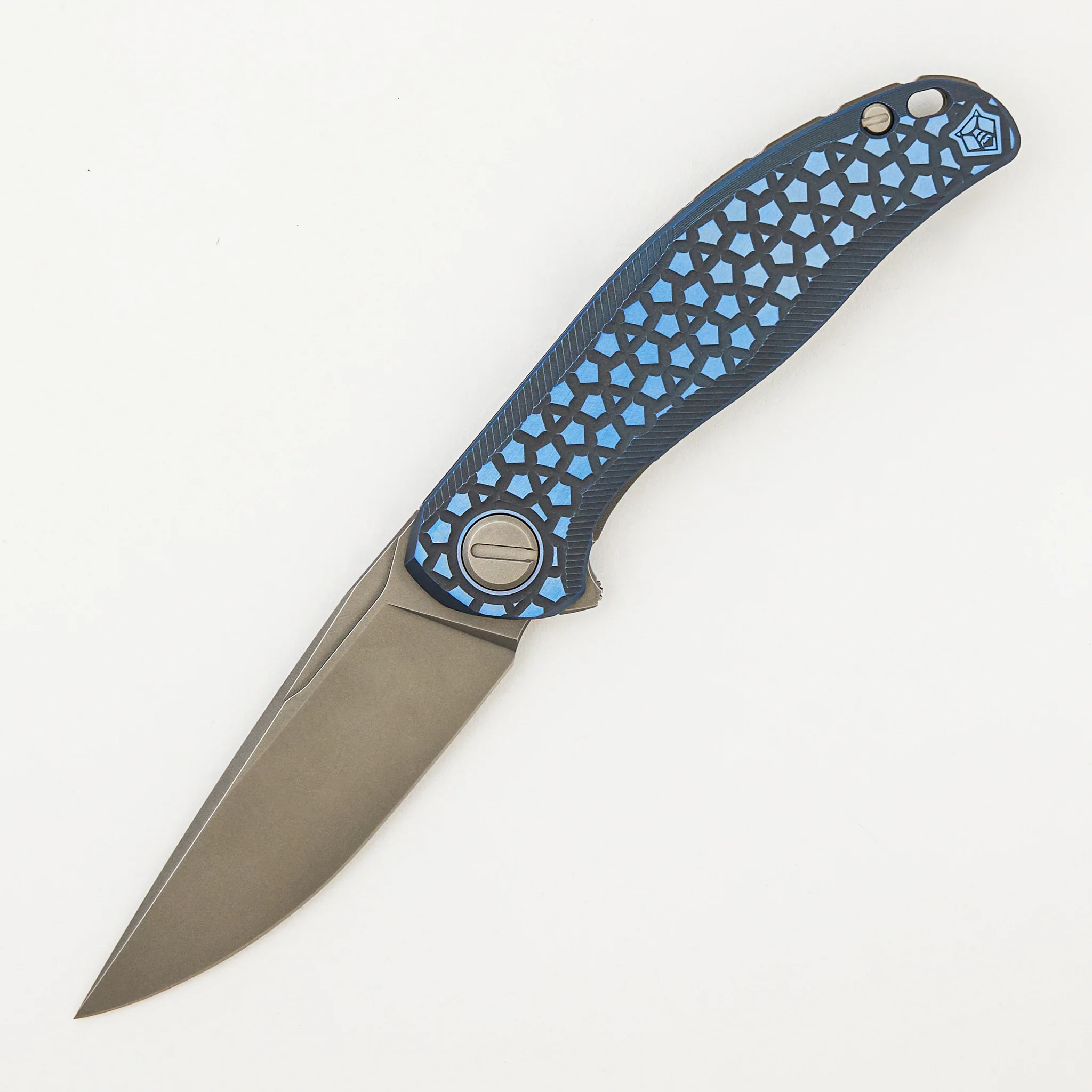 Stellar Bear Pattern – Blue Titanium Handle – M390 Blade – MRBS