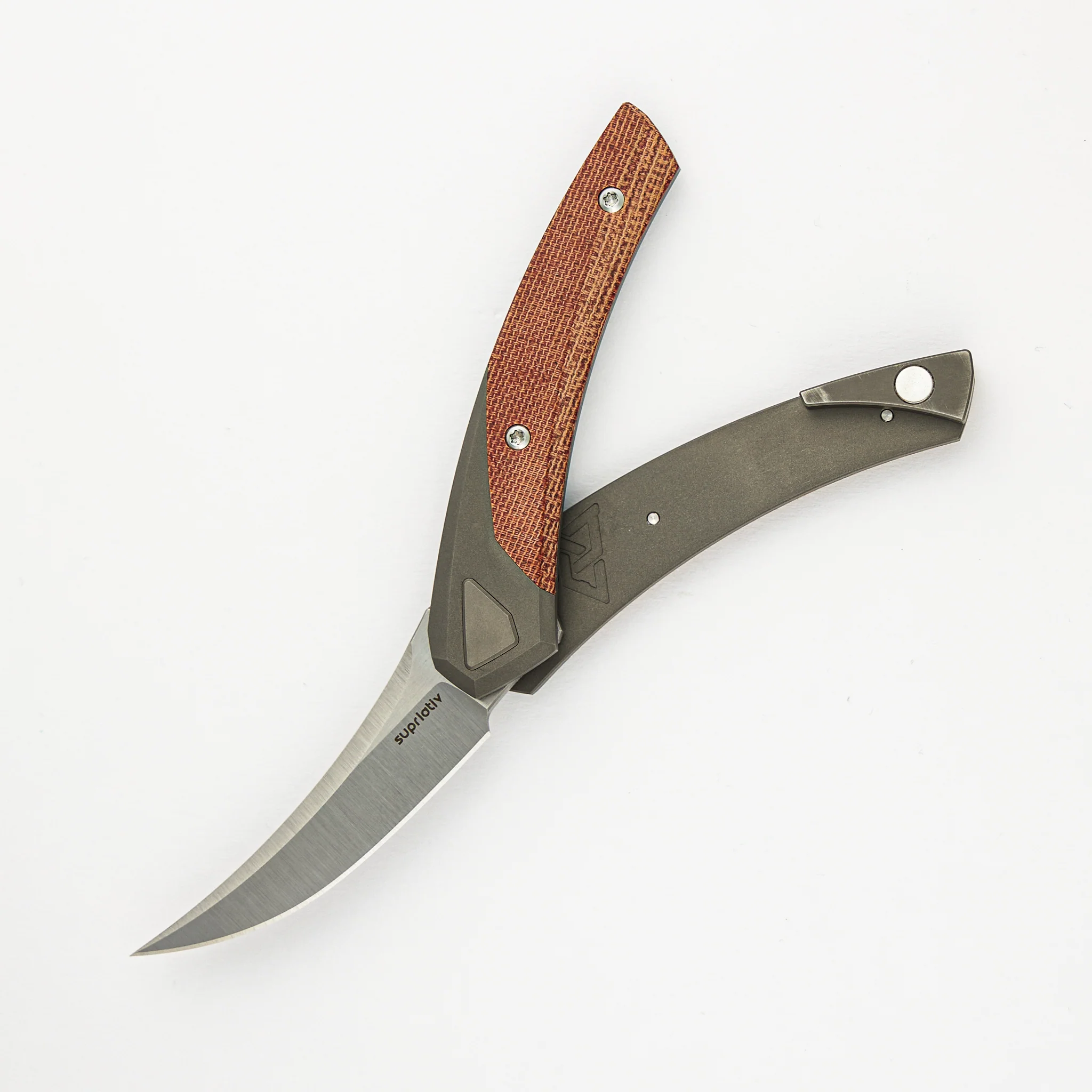 Piranha - Titanium Dark Blast/Orange Micarta - M4/Belt Satin - Image 3