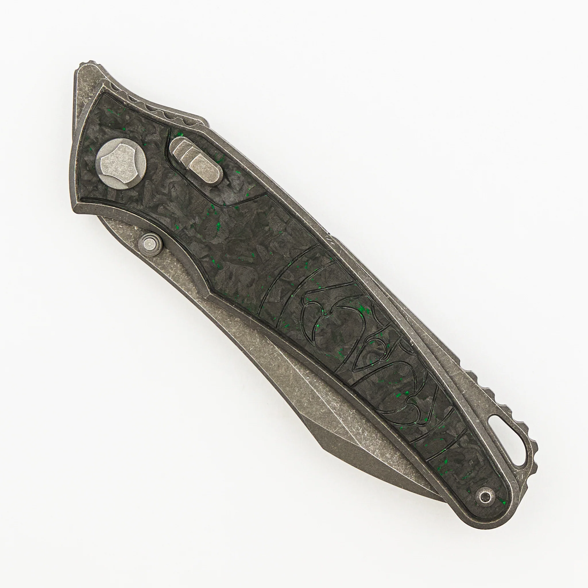 Talon - Tumbled Titanium/Green TechnoCarbo Handle - M390 Blade - Image 3
