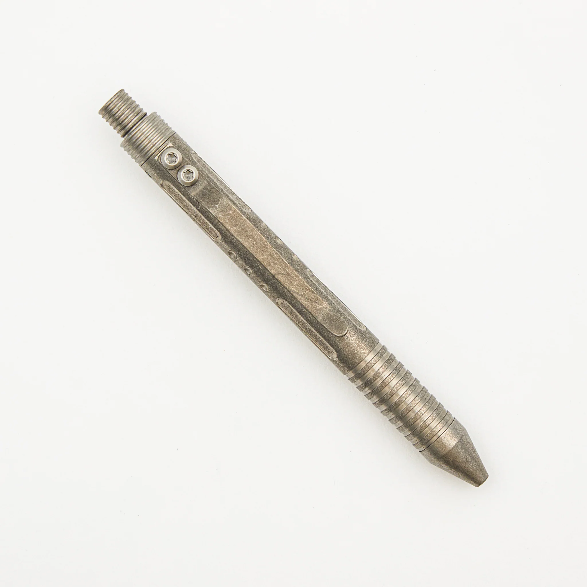 TiClicker Pen - Titanium Stonewashed W/ Slots - Divots - Grip Rings - Image 2