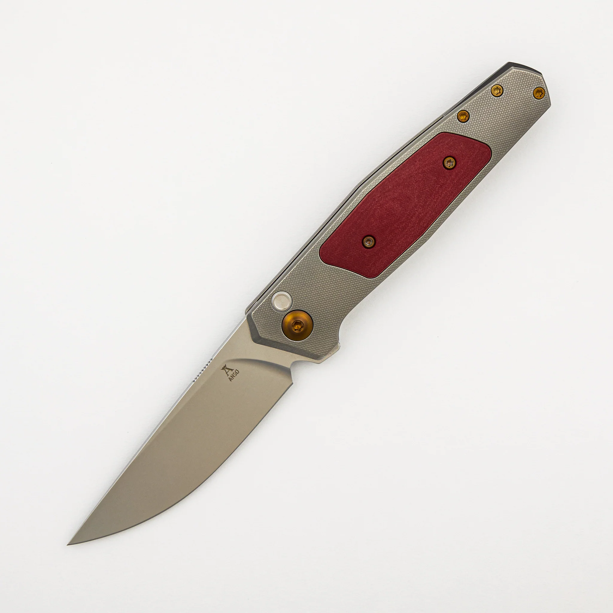 Toko - Grey/Amber - Titanium Handle - Red Micarta Inlays - RWL34 Blade - #389