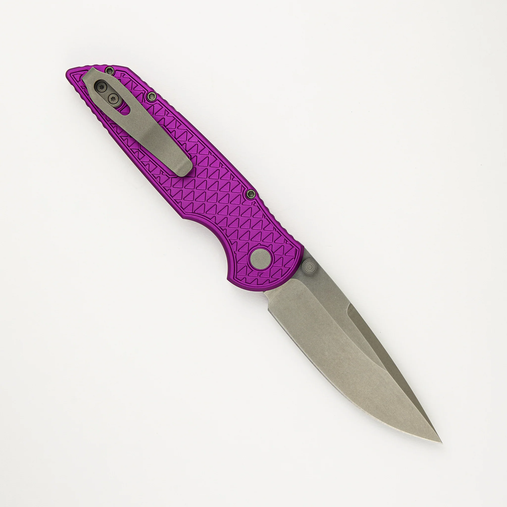 TR-3 Integrity - INT105-PURPLE - Purple "Relic" Textured Aluminum Handle - Stonewash S35VN Blade - Image 2