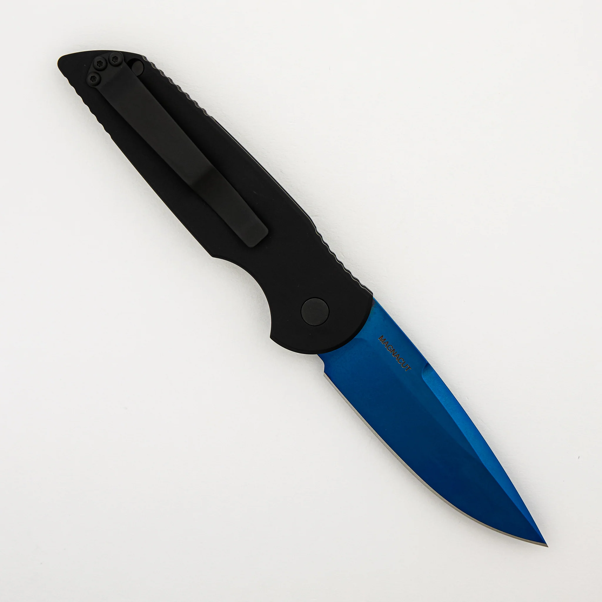 TR-3 SB MC - Tactical Response 3 - Black Aluminum Handle With Grooves - Sapphire Blue MagnaCut Blade - Image 2