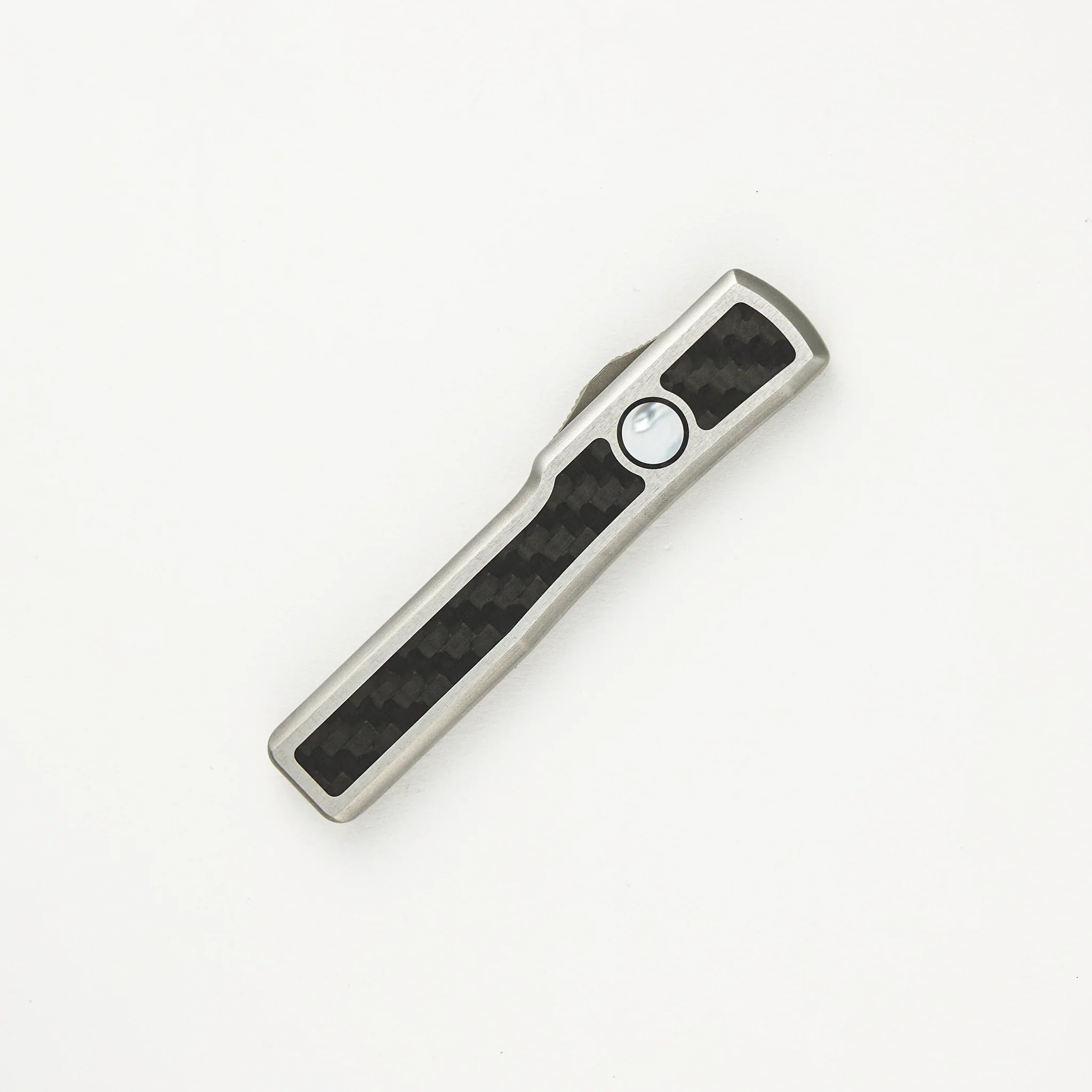Marfione Custom Knives UTX-70 - D/E Mirror Polish Blade W/ Carbon Fiber Inlay - Stainless Steel Handle W/ Carbon Fiber and Pearl Inlays - Image 4
