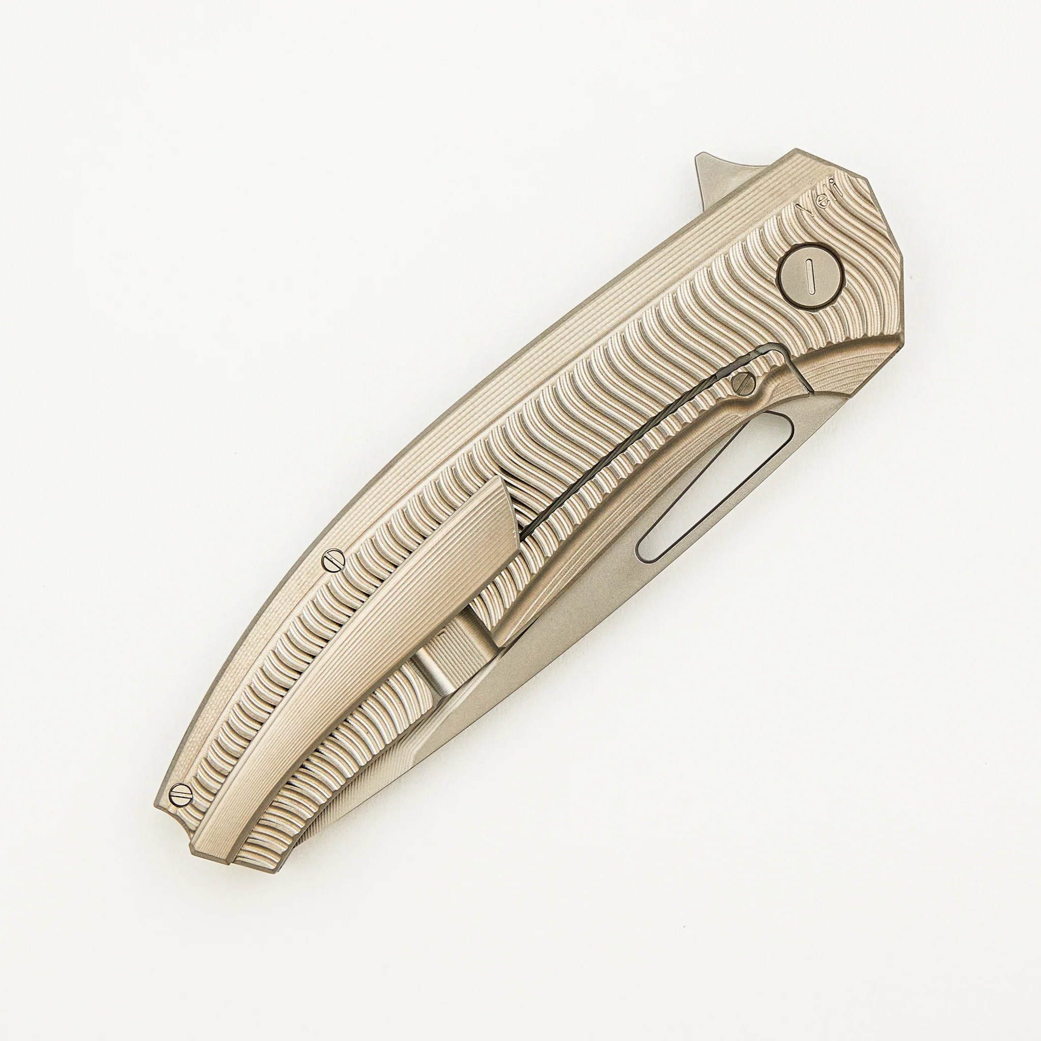 Veli - Titanium Handle W/ Wave Milling - RWL-34 Blade - Blasted Accents - Image 4