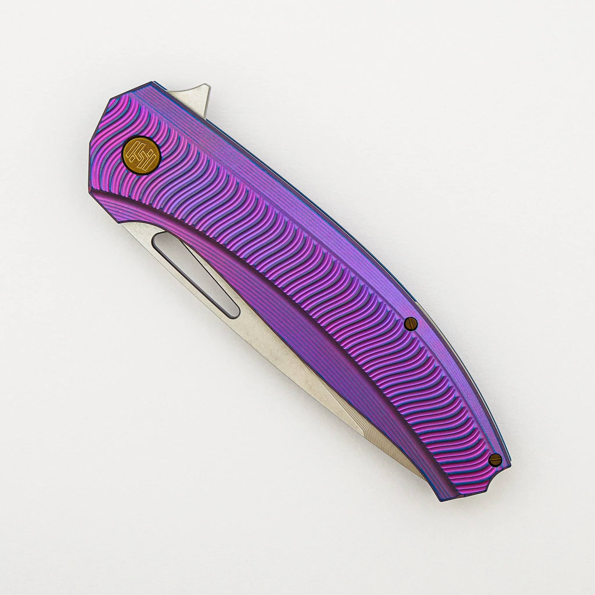 Veli – Purple/Blue Anodized Titanium Handle W/ Wave Pattern – RWL-34 Blade – Bronze Titanium Hardware - S/N 455 - Image 3