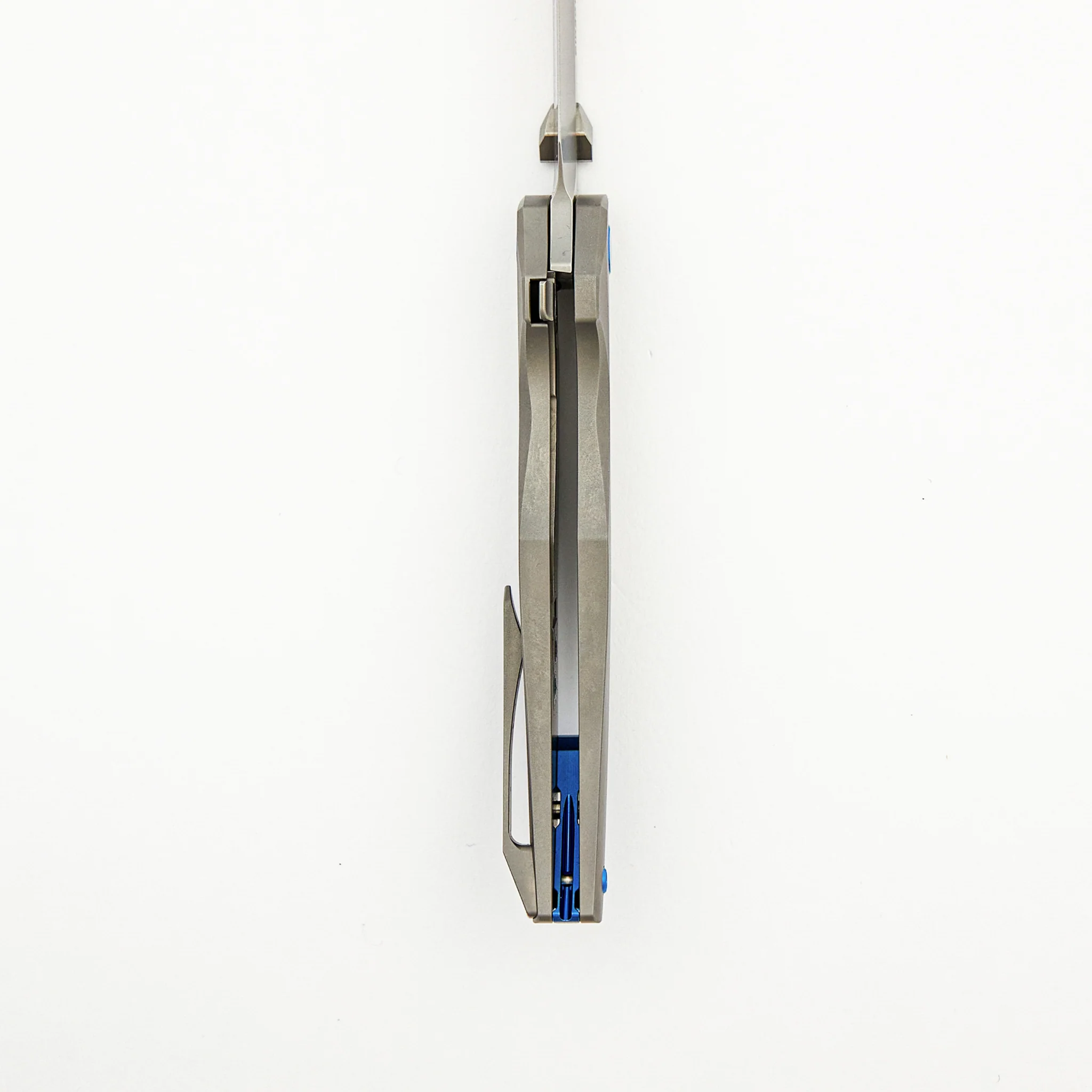 Xenon - Smooth Titanium Handle - Blue Hardware - Burnished W/ Polished Flats M390 Blade - Image 6