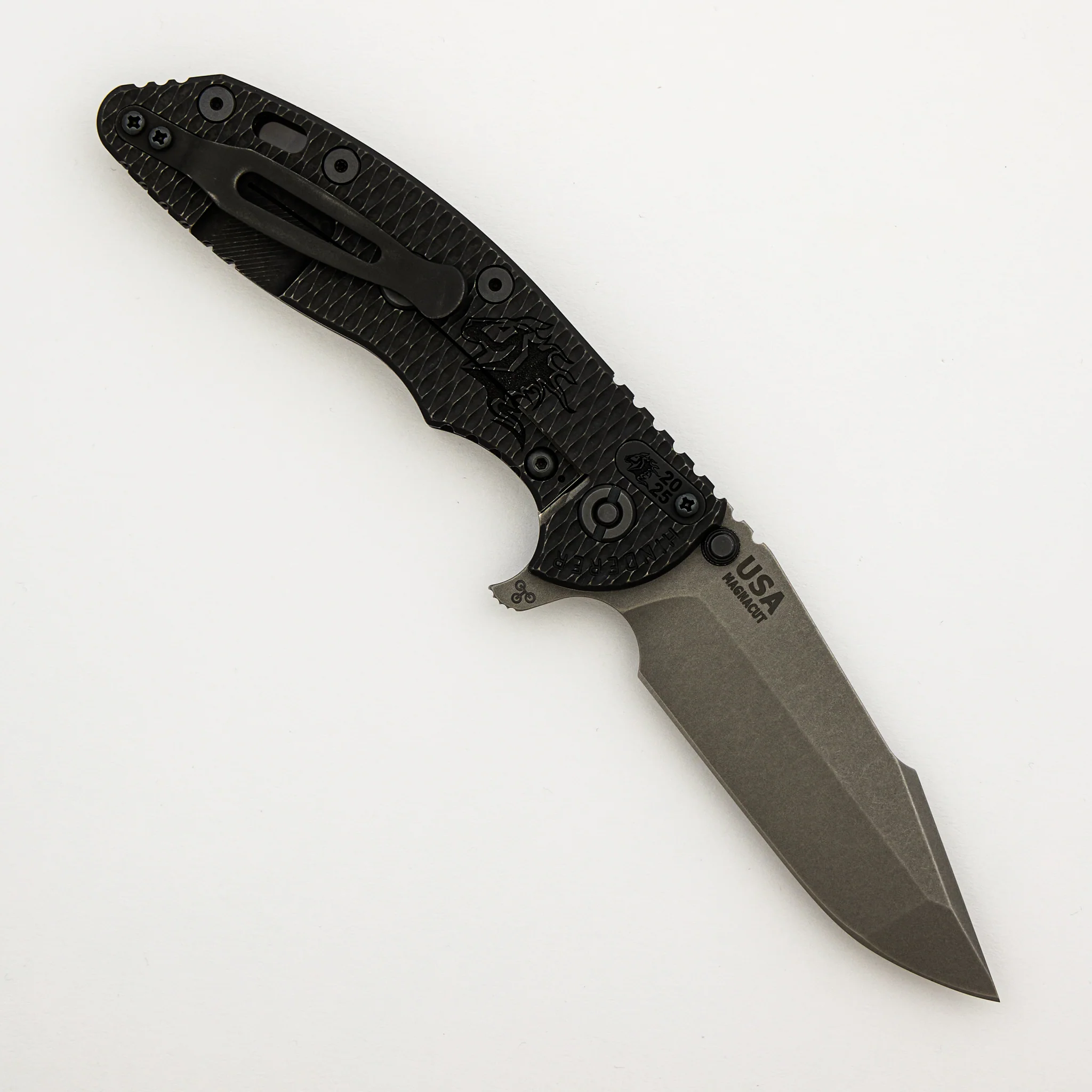 XM-18 3.5" - MagnaCut Harpoon Spanto - Tri-Way - Battle Black - Working Finish - Textured Lockside - Lasered Horsehead - Ti Scale - Black Hardware - Ti Backspacer - 2025 Filler Tab - Image 2