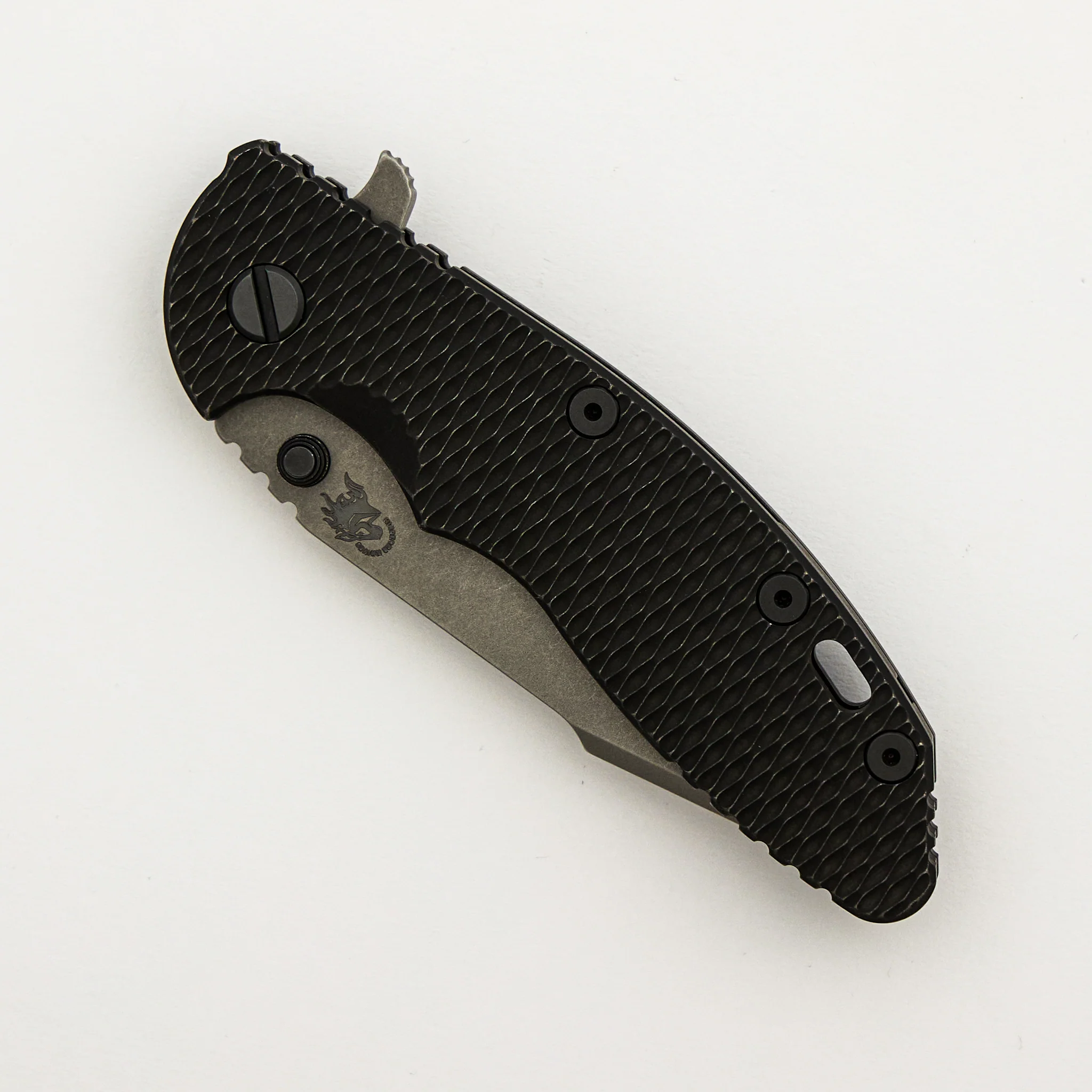 XM-18 3.5" - MagnaCut Harpoon Spanto - Tri-Way - Battle Black - Working Finish - Textured Lockside - Lasered Horsehead - Ti Scale - Black Hardware - Ti Backspacer - 2025 Filler Tab - Image 3