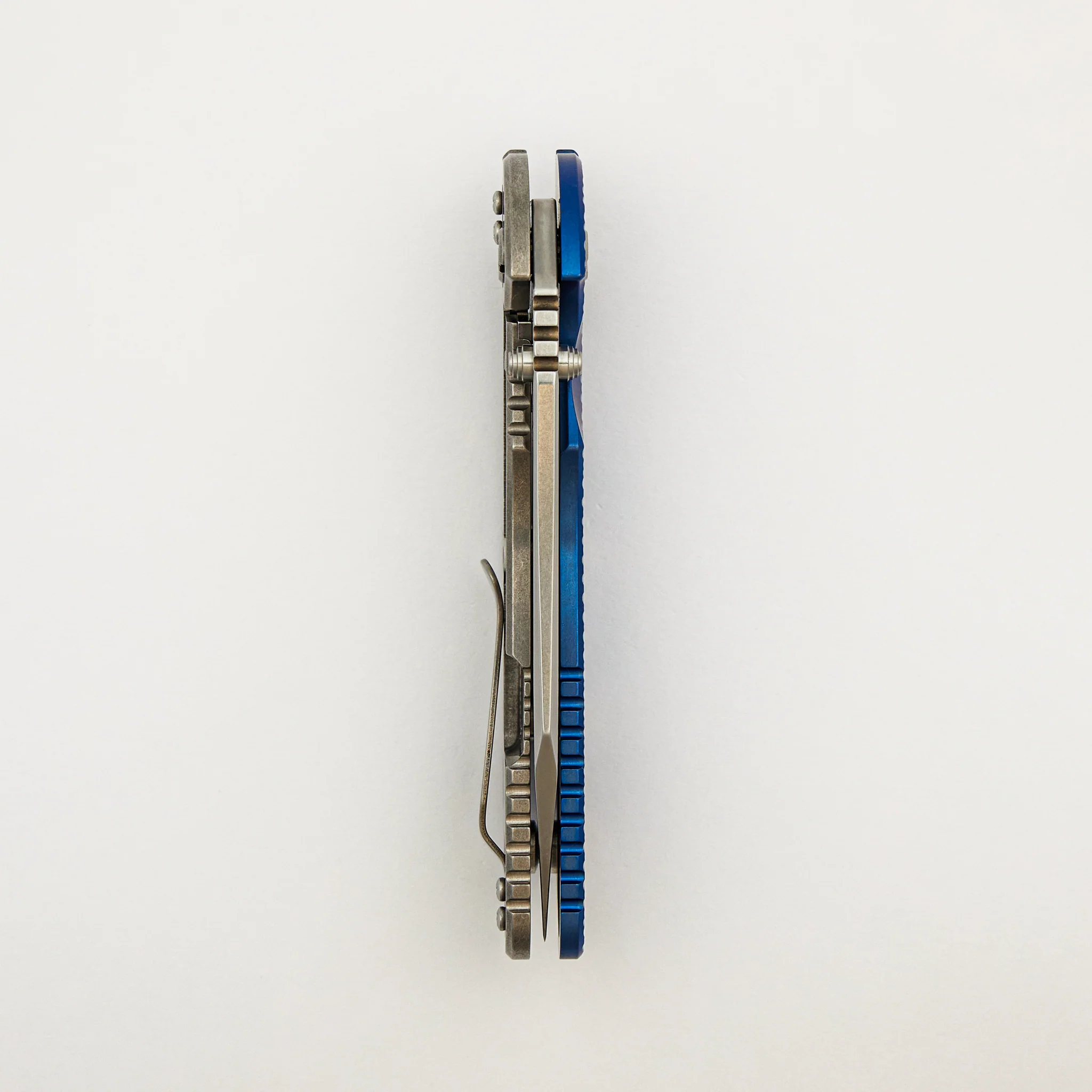 XM-24 - Wharncliffe S45VN Blade - Tri-Way - Stonewash - Blue Textured Titanium - Image 5