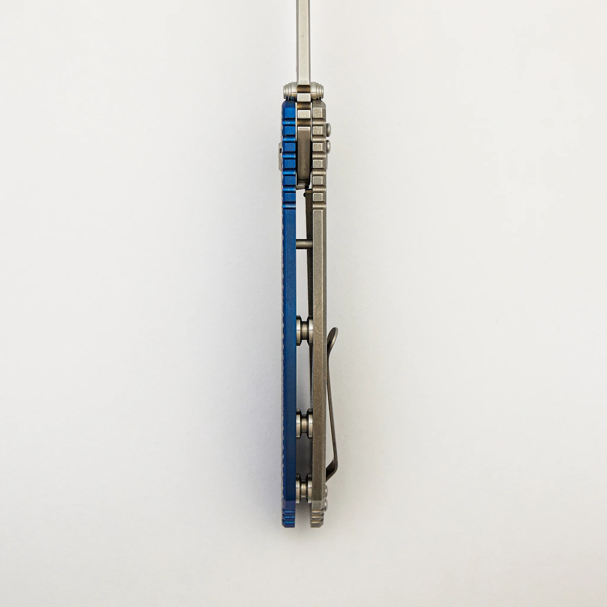 XM-24 - Wharncliffe S45VN Blade - Tri-Way - Stonewash - Blue Textured Titanium - Image 7